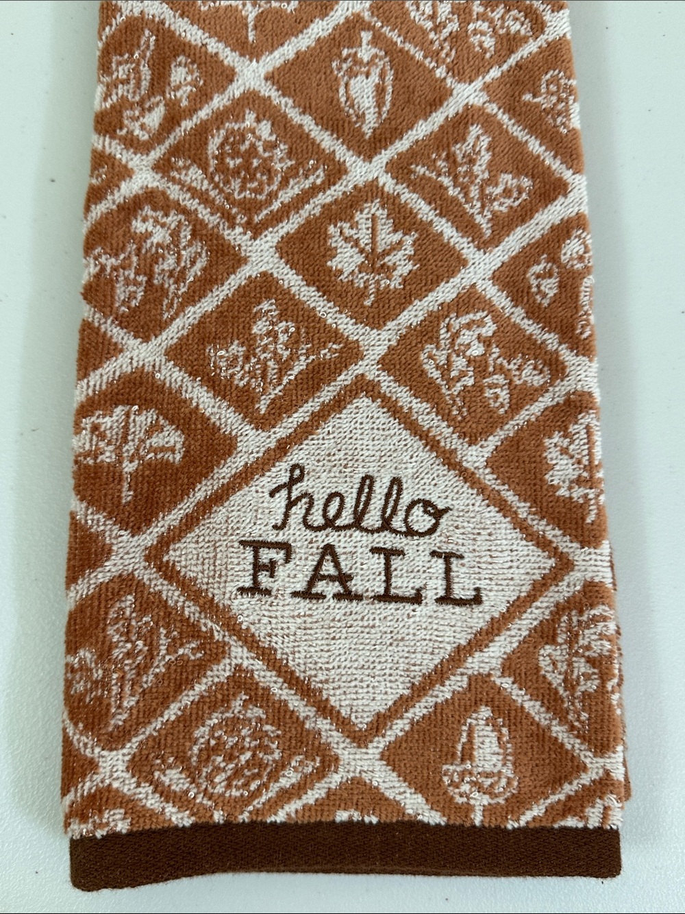 Hello Fall Decorative Hand Towel - Brown and Cream